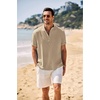image:imageCOOFANDY Mens Casual Henley Shirt Band Collar Short Sleeve Shirt Summer Beach Hippie TShirtKhaki