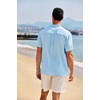 image:imageCOOFANDY Mens Casual Henley Shirt Band Collar Short Sleeve Shirt Summer Beach Hippie TShirtLight Blue