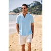 image:imageCOOFANDY Mens Casual Henley Shirt Band Collar Short Sleeve Shirt Summer Beach Hippie TShirtLight Blue