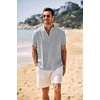 image:imageCOOFANDY Mens Casual Henley Shirt Band Collar Short Sleeve Shirt Summer Beach Hippie TShirtLight Grey