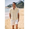 image:imageCOOFANDY Mens Casual Henley Shirt Band Collar Short Sleeve Shirt Summer Beach Hippie TShirtLight Khaki