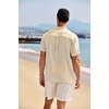 image:imageCOOFANDY Mens Casual Henley Shirt Band Collar Short Sleeve Shirt Summer Beach Hippie TShirtLight Khaki