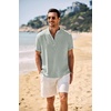 image:imageCOOFANDY Mens Casual Henley Shirt Band Collar Short Sleeve Shirt Summer Beach Hippie TShirtMint Light Green