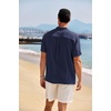 image:imageCOOFANDY Mens Casual Henley Shirt Band Collar Short Sleeve Shirt Summer Beach Hippie TShirtNavy Blue