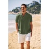 image:imageCOOFANDY Mens Casual Henley Shirt Band Collar Short Sleeve Shirt Summer Beach Hippie TShirtOlive Green