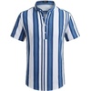 image:imageCOOFANDY Mens Casual Henley Shirt Band Collar Short Sleeve Shirt Summer Beach Hippie TShirtStripewhite  Blue