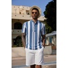 image:imageCOOFANDY Mens Casual Henley Shirt Band Collar Short Sleeve Shirt Summer Beach Hippie TShirtStripewhite  Blue