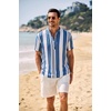 image:imageCOOFANDY Mens Casual Henley Shirt Band Collar Short Sleeve Shirt Summer Beach Hippie TShirtStripewhite  Blue