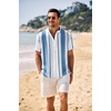 image:imageCOOFANDY Mens Casual Henley Shirt Band Collar Short Sleeve Shirt Summer Beach Hippie TShirtStripewhite  Lake Blue
