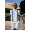 image:imageCOOFANDY Mens Casual Henley Shirt Band Collar Short Sleeve Shirt Summer Beach Hippie TShirtStripewhite  Lake Blue