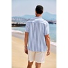 image:imageCOOFANDY Mens Casual Henley Shirt Band Collar Short Sleeve Shirt Summer Beach Hippie TShirtStripewhite  Light Blue