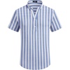 image:imageCOOFANDY Mens Casual Henley Shirt Band Collar Short Sleeve Shirt Summer Beach Hippie TShirtStripewhite  Light Blue