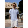 image:imageCOOFANDY Mens Casual Henley Shirt Band Collar Short Sleeve Shirt Summer Beach Hippie TShirtStripewhite  Light Blue