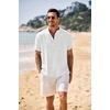 image:imageCOOFANDY Mens Casual Henley Shirt Band Collar Short Sleeve Shirt Summer Beach Hippie TShirtWhite