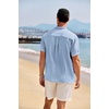 image:imageCOOFANDY Mens Casual Henley Shirt Band Collar Short Sleeve Shirt Summer Beach Hippie TShirtWhite Stripes on Blue