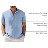 image:imageCOOFANDY Mens Casual Henley Shirt Band Collar Short Sleeve Shirt Summer Beach Hippie TShirtWhite Stripes on Blue