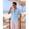 image:imageCOOFANDY Mens Casual Shirts Short Sleeve Button Down Shirts Fashion Textured Summer Beach ShirtClear Blue