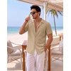 image:imageCOOFANDY Mens Casual Shirts Short Sleeve Button Down Shirts Fashion Textured Summer Beach ShirtKhaki