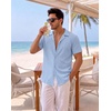 image:imageCOOFANDY Mens Casual Shirts Short Sleeve Button Down Shirts Fashion Textured Summer Beach ShirtLight Blue