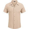 image:imageCOOFANDY Mens Casual Shirts Short Sleeve Button Down Shirts Fashion Textured Summer Beach ShirtLight Khaki