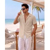 image:imageCOOFANDY Mens Casual Shirts Short Sleeve Button Down Shirts Fashion Textured Summer Beach ShirtLight Khaki