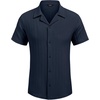 image:imageCOOFANDY Mens Casual Shirts Short Sleeve Button Down Shirts Fashion Textured Summer Beach ShirtNavy Blue