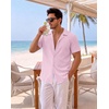 image:imageCOOFANDY Mens Casual Shirts Short Sleeve Button Down Shirts Fashion Textured Summer Beach ShirtPink