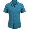 image:imageCOOFANDY Mens Casual Shirts Short Sleeve Button Down Shirts Fashion Textured Summer Beach ShirtTeal