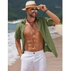 image:imageCOOFANDY Mens Casual Summer Beach Shirt Short Sleeve Button Down Shirt Vacation Wedding Shirt Linen Textured ShirtsArmy Green