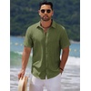 image:imageCOOFANDY Mens Casual Summer Beach Shirt Short Sleeve Button Down Shirt Vacation Wedding Shirt Linen Textured ShirtsArmy Green