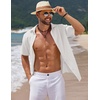 image:imageCOOFANDY Mens Casual Summer Beach Shirt Short Sleeve Button Down Shirt Vacation Wedding Shirt Linen Textured ShirtsAwhite