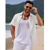 image:imageCOOFANDY Mens Casual Summer Beach Shirt Short Sleeve Button Down Shirt Vacation Wedding Shirt Linen Textured ShirtsAwhite