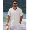 image:imageCOOFANDY Mens Casual Summer Beach Shirt Short Sleeve Button Down Shirt Vacation Wedding Shirt Linen Textured ShirtsAwhite
