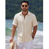 image:imageCOOFANDY Mens Casual Summer Beach Shirt Short Sleeve Button Down Shirt Vacation Wedding Shirt Linen Textured ShirtsBeige