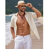 image:imageCOOFANDY Mens Casual Summer Beach Shirt Short Sleeve Button Down Shirt Vacation Wedding Shirt Linen Textured ShirtsBeige