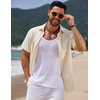 image:imageCOOFANDY Mens Casual Summer Beach Shirt Short Sleeve Button Down Shirt Vacation Wedding Shirt Linen Textured ShirtsBeige