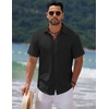 image:imageCOOFANDY Mens Casual Summer Beach Shirt Short Sleeve Button Down Shirt Vacation Wedding Shirt Linen Textured ShirtsBlack