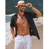 image:imageCOOFANDY Mens Casual Summer Beach Shirt Short Sleeve Button Down Shirt Vacation Wedding Shirt Linen Textured ShirtsBlack