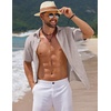 image:imageCOOFANDY Mens Casual Summer Beach Shirt Short Sleeve Button Down Shirt Vacation Wedding Shirt Linen Textured ShirtsChampagne