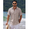 image:imageCOOFANDY Mens Casual Summer Beach Shirt Short Sleeve Button Down Shirt Vacation Wedding Shirt Linen Textured ShirtsChampagne