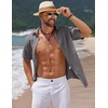 image:imageCOOFANDY Mens Casual Summer Beach Shirt Short Sleeve Button Down Shirt Vacation Wedding Shirt Linen Textured ShirtsDark Grey