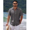 image:imageCOOFANDY Mens Casual Summer Beach Shirt Short Sleeve Button Down Shirt Vacation Wedding Shirt Linen Textured ShirtsDark Grey