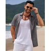 image:imageCOOFANDY Mens Casual Summer Beach Shirt Short Sleeve Button Down Shirt Vacation Wedding Shirt Linen Textured ShirtsDark Grey