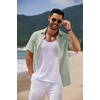 image:imageCOOFANDY Mens Casual Summer Beach Shirt Short Sleeve Button Down Shirt Vacation Wedding Shirt Linen Textured ShirtsGreen