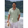 image:imageCOOFANDY Mens Casual Summer Beach Shirt Short Sleeve Button Down Shirt Vacation Wedding Shirt Linen Textured ShirtsGreen