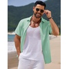 image:imageCOOFANDY Mens Casual Summer Beach Shirt Short Sleeve Button Down Shirt Vacation Wedding Shirt Linen Textured ShirtsIce Green