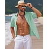 image:imageCOOFANDY Mens Casual Summer Beach Shirt Short Sleeve Button Down Shirt Vacation Wedding Shirt Linen Textured ShirtsIce Green
