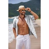 image:imageCOOFANDY Mens Casual Summer Beach Shirt Short Sleeve Button Down Shirt Vacation Wedding Shirt Linen Textured ShirtsLeaf