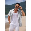 image:imageCOOFANDY Mens Casual Summer Beach Shirt Short Sleeve Button Down Shirt Vacation Wedding Shirt Linen Textured ShirtsLeaf
