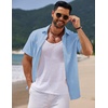 image:imageCOOFANDY Mens Casual Summer Beach Shirt Short Sleeve Button Down Shirt Vacation Wedding Shirt Linen Textured ShirtsLight Blue